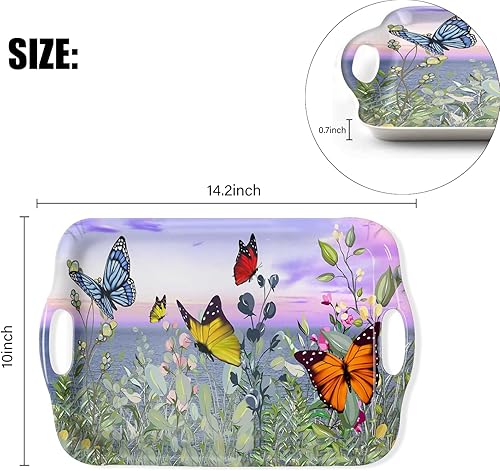 Miniatura 30 de Bandeja decorativa con asas, bandejas rectangulares multiusos para restaurante, fiestas, mesa de café, cocina, tortuga retro Tortuga retro,Bandera