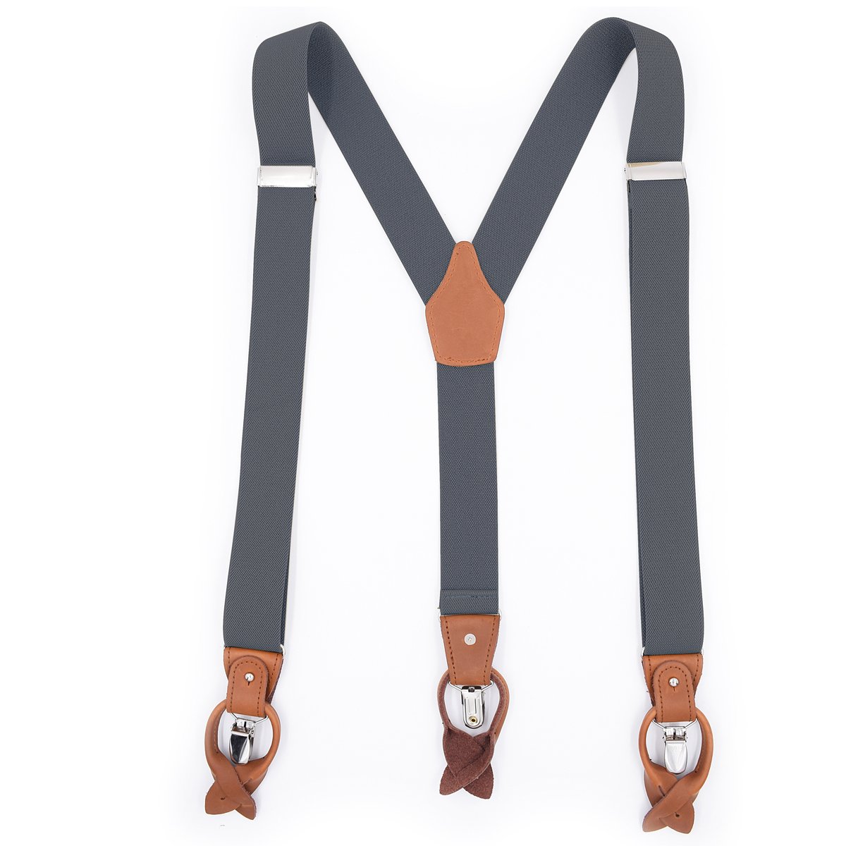 Bretelle da Uomo, Bretelle Elastiche Regolabili con Bottone a Y da Uomo, Larghe 1,4 Pollici, Confezione Due, utilizzi(Gray)