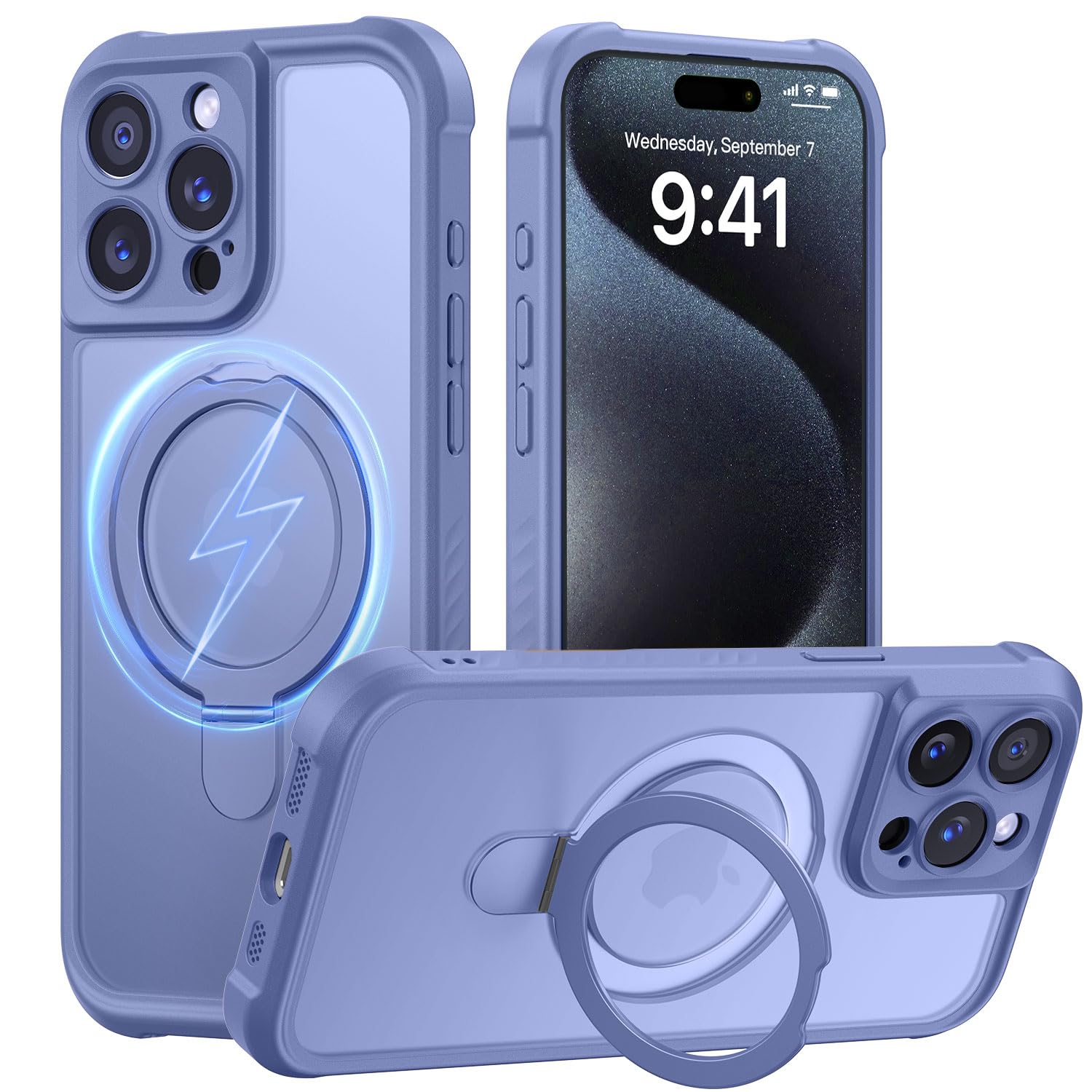 MOCCA Magnetic for iPhone 15 Pro Case with Stand,Lavender Grey