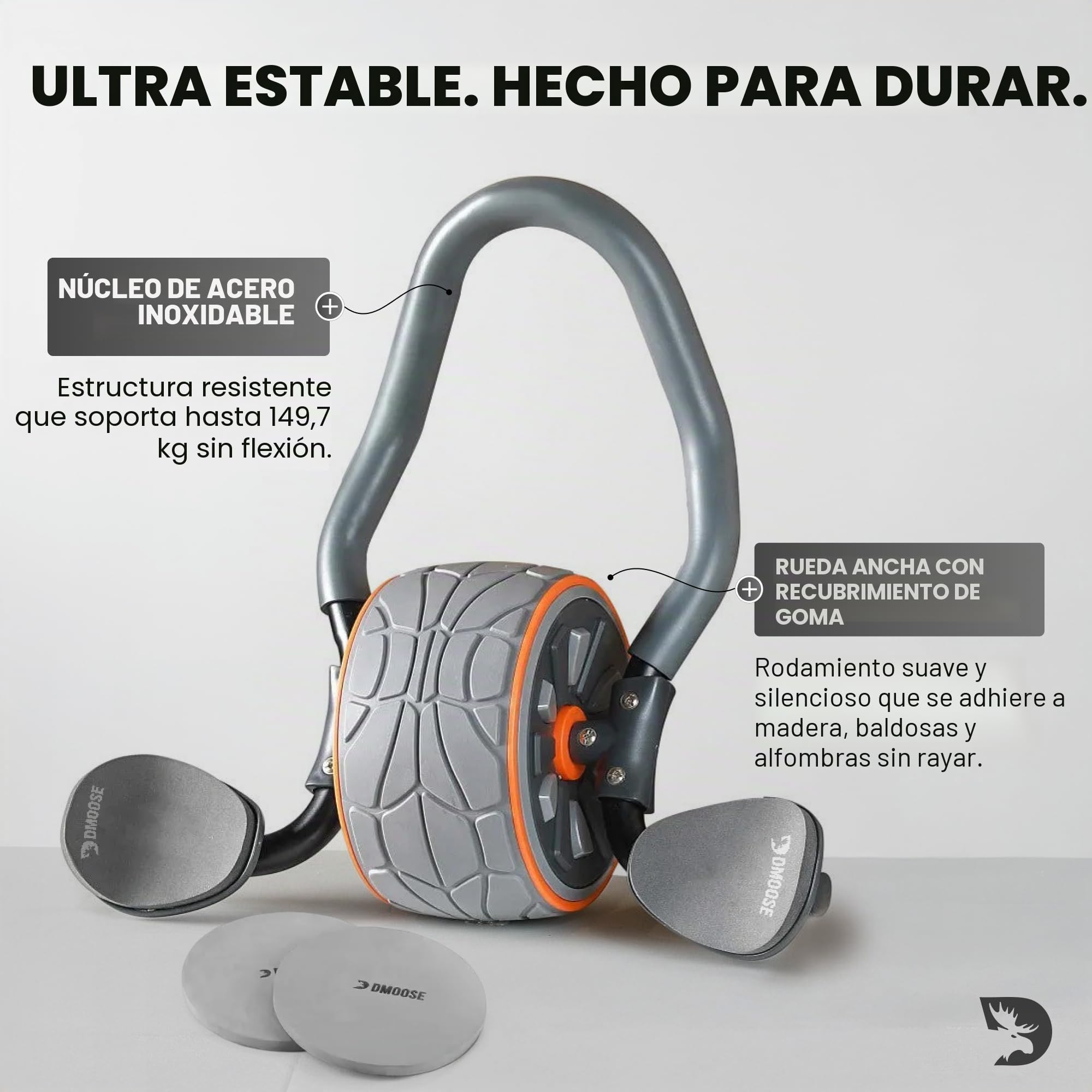 DMoose Fitness Rueda de rodillo para abdominales con soporte para el codo y 2 rodilleras, entrenador de ejercicio abdominal para entrenamiento de fuerza central, equipo de entrenamiento de abdominales