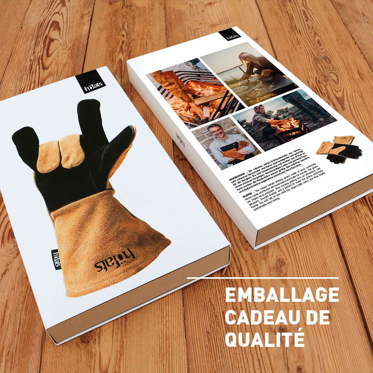 Höfats - Gants de barbecue en cuir et aramide - Extrêmement résistants à la chaleur - Gants de four pour griller, cuisiner et ajouter du bois - Certifié EN 407 et EN 390