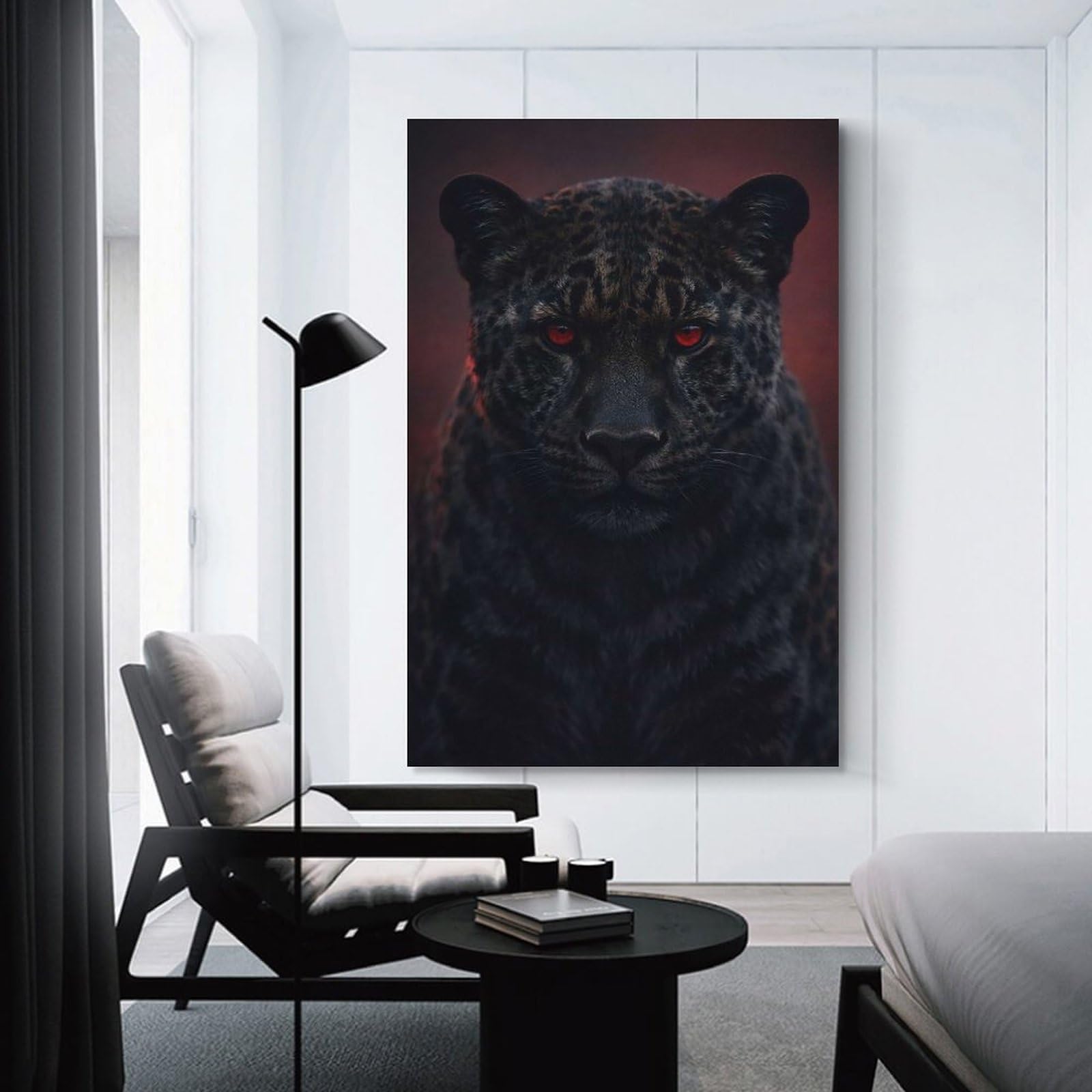 Junmoney Wall Decor Canvas Print Black Panther with Red Eyes, 12x18inch(30x45cm), for Sofa Walls, Lounge Or Home Corners, Modern Wall Decor for Cosy Interiors