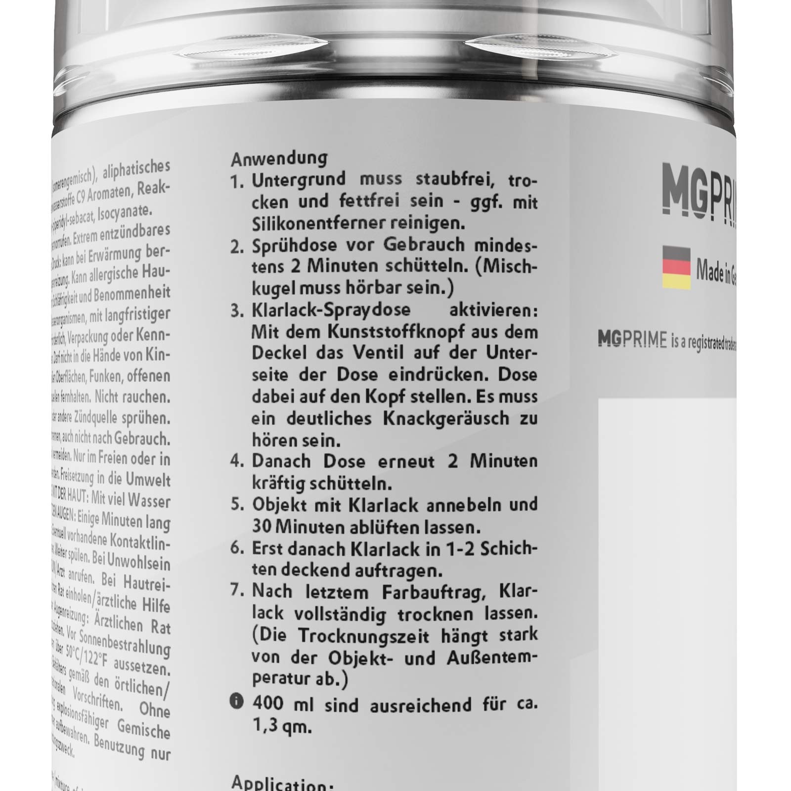 MG PRIME 2K acrilico vernice trasparente bomboletta spray satinata HS 400 ml bomboletta a spruzzo vernice per auto