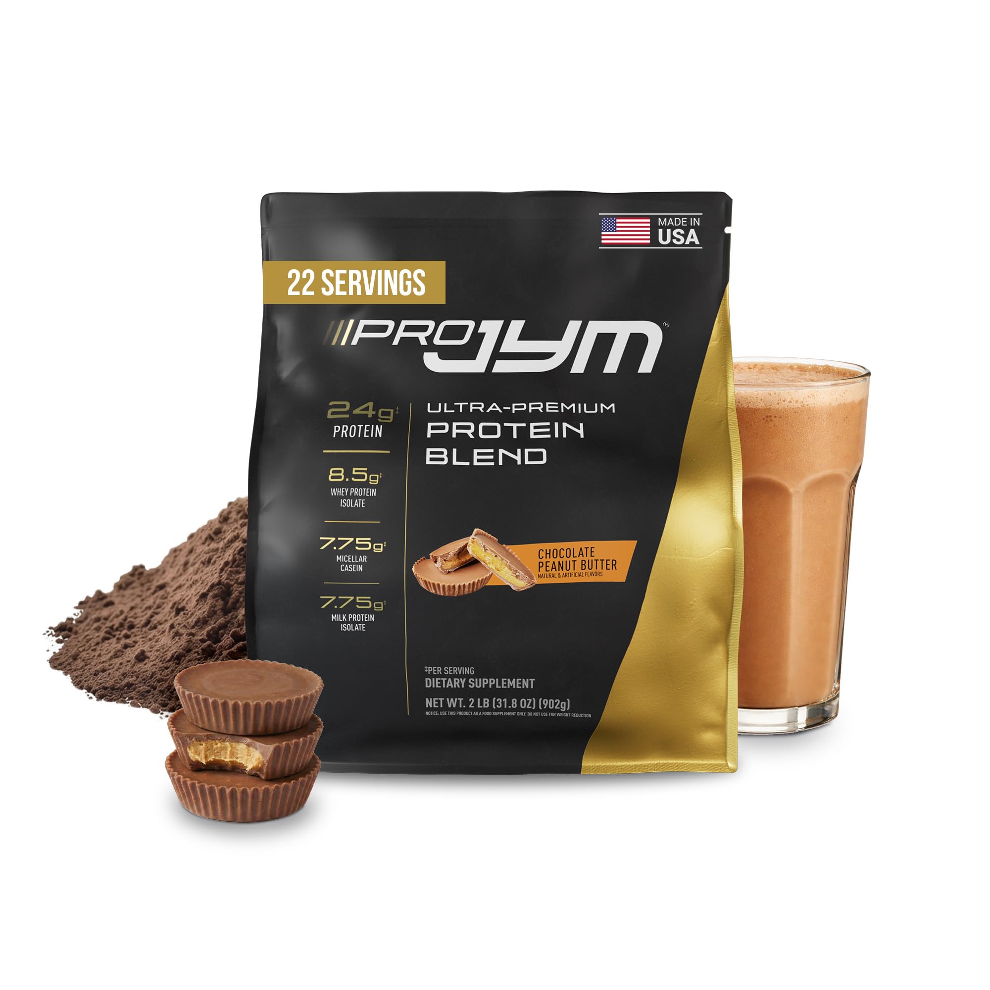 Pro JYM Chocolate Peanut Butter Protein Powder - Whey Protein Isolates, Casein, & Milk Protein, Lean Muscle Building for Men & Women, JYM Supplement Science, 22 Servings