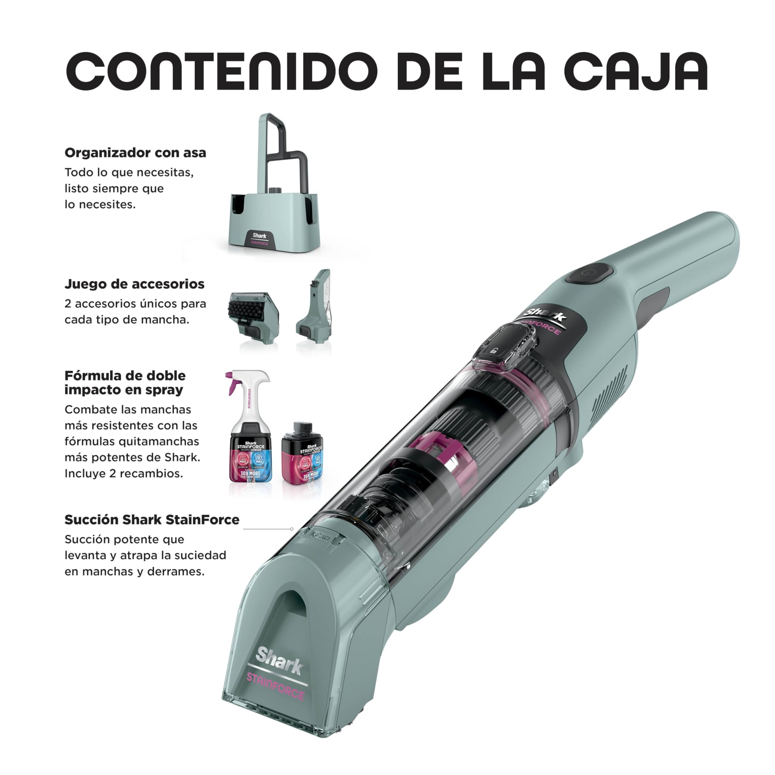 Shark StainForce Limpiador Portátil para Manchas y Olores - Limpieza de Alfombras, Tapicerías, Escaleras y Coches - Incluye Accesorios y 2 Soluciones de Limpieza - Cobre, HX100EUCP