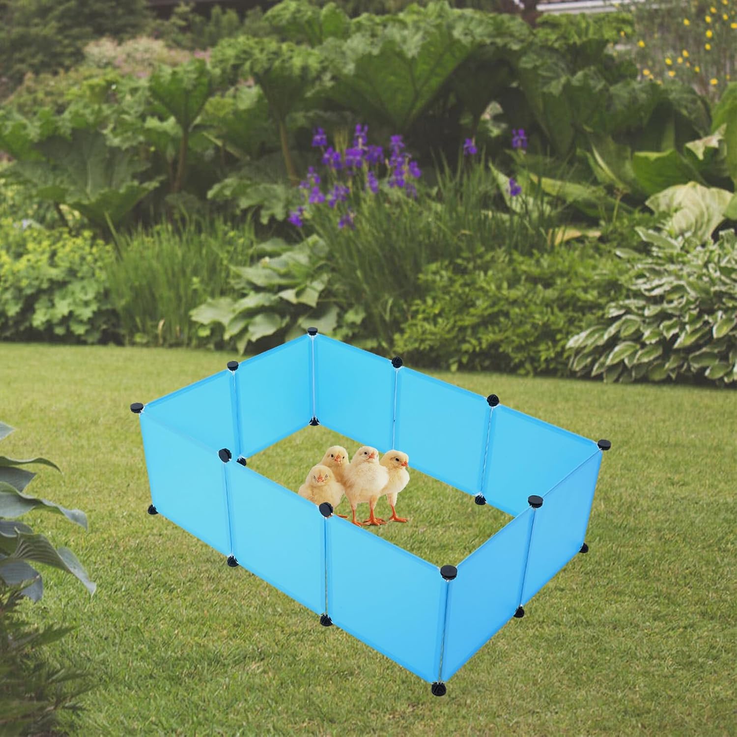 10pcs Large Indoor Small Animal Playpen Set for Chicks Bunny and Hamsters, Plastic Brooder Box Fence with Blue Panels and Black Clips, DIY Pet Enclosure for Rabbits and Ducks