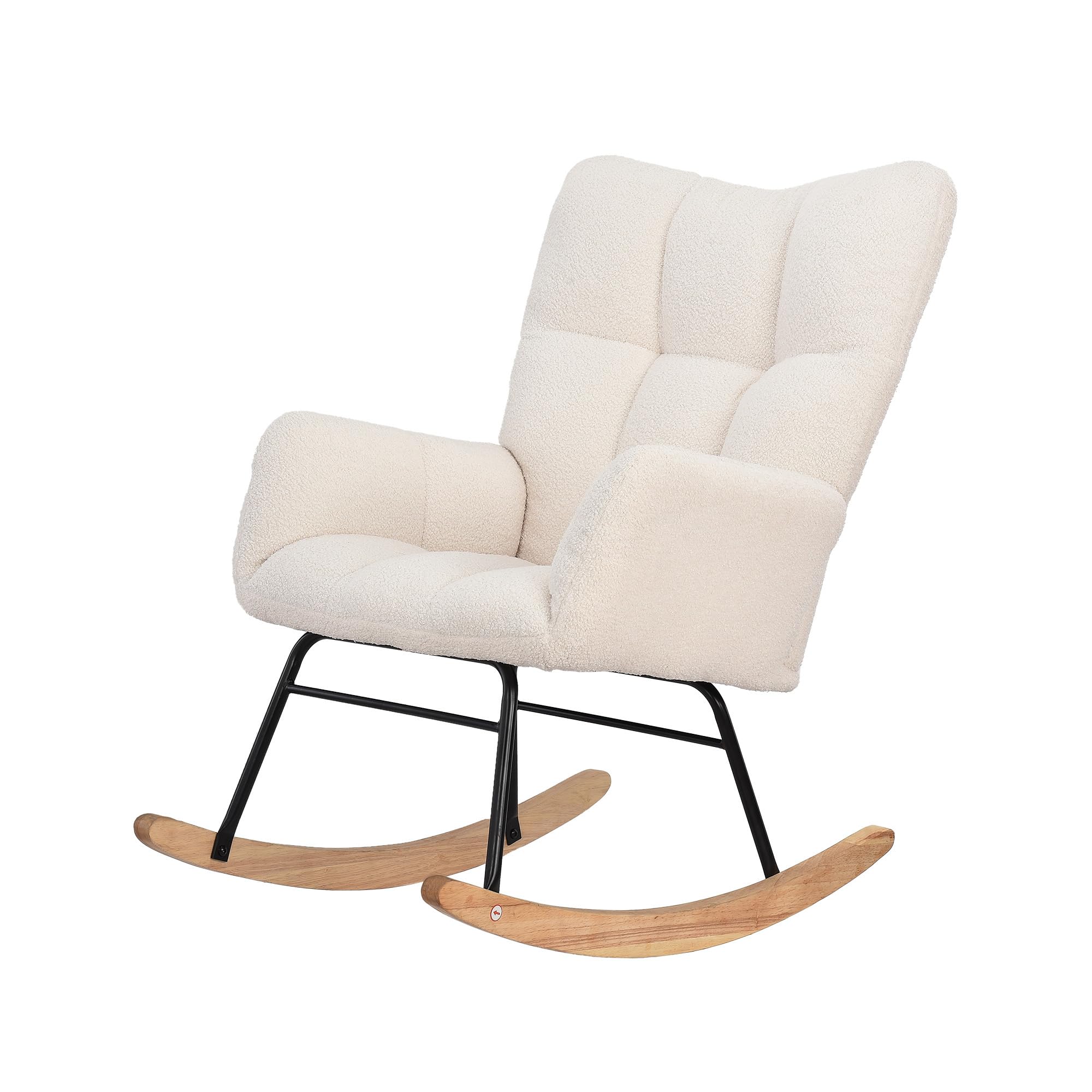 MEXUS Chaise à Bascule, Coussin en Laine à Dossier Haut, Chaise Longue Moelleuse et Chaise d'allaitement, Convient au Salon, à la Chambre, à la Chambre de bébé et à la Salle de Lecture, Beige