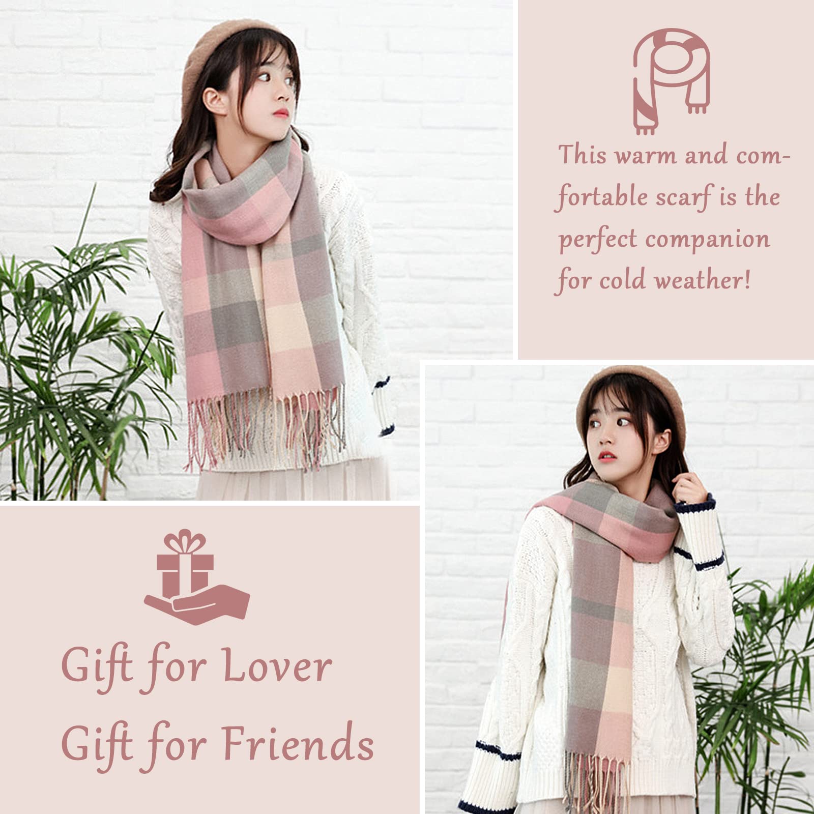 Chalier Fashion Sciarpa da Donna Inverno Scozzese Sciarpa Quadri Sciarpe Calde, Scialle da Donna Elegante Sciarpa con Frange