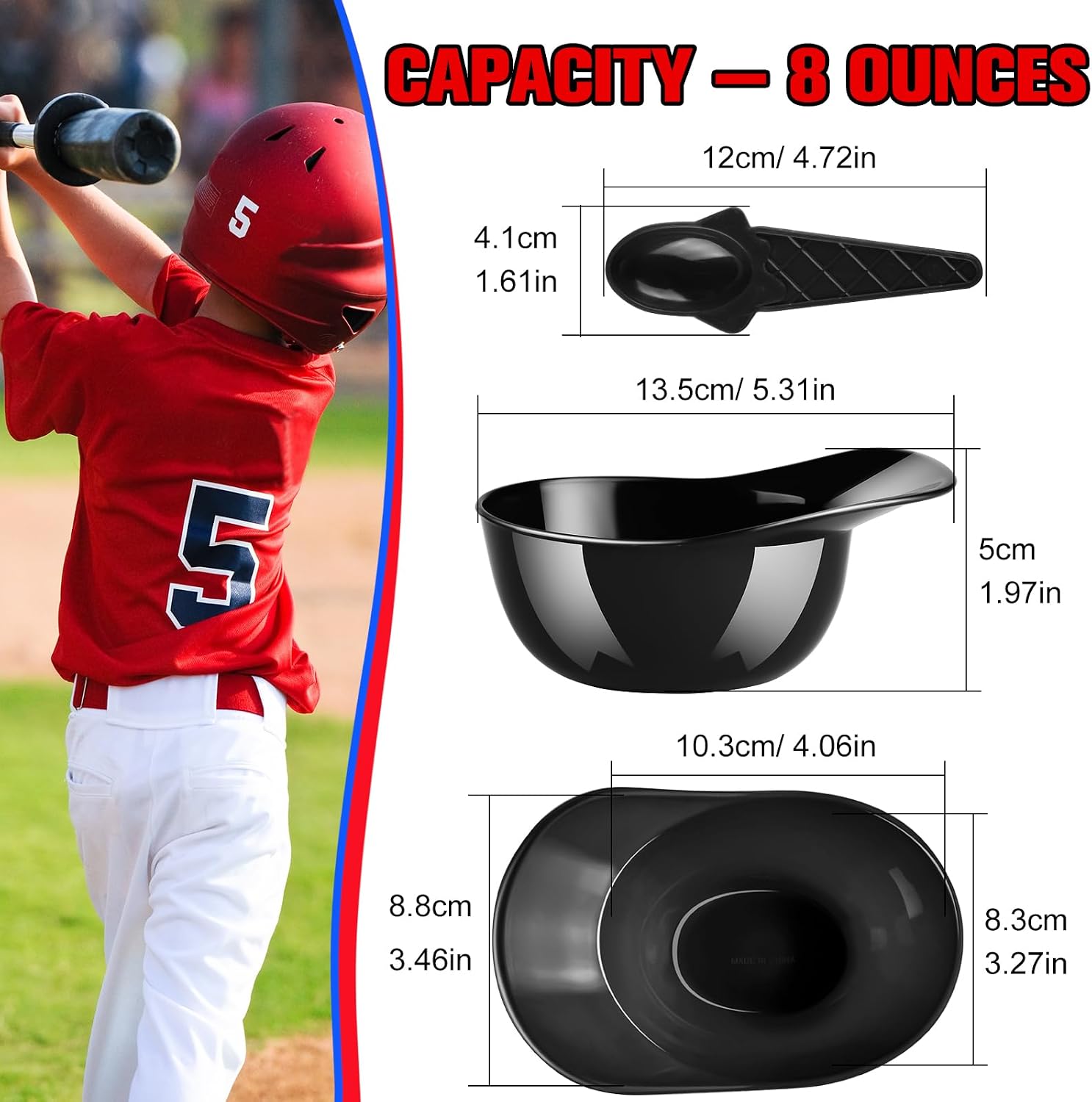 MEEZY 16 Set Baseball Helmet Ice Cream Bowls with 8 Mini Dessert Cups and 8 Spoons, 8oz Reusable Baseball Cap Snack Dessert Cup Bowls Baseball Party Favors for Kids Sports Birthday Party Supplies image 2