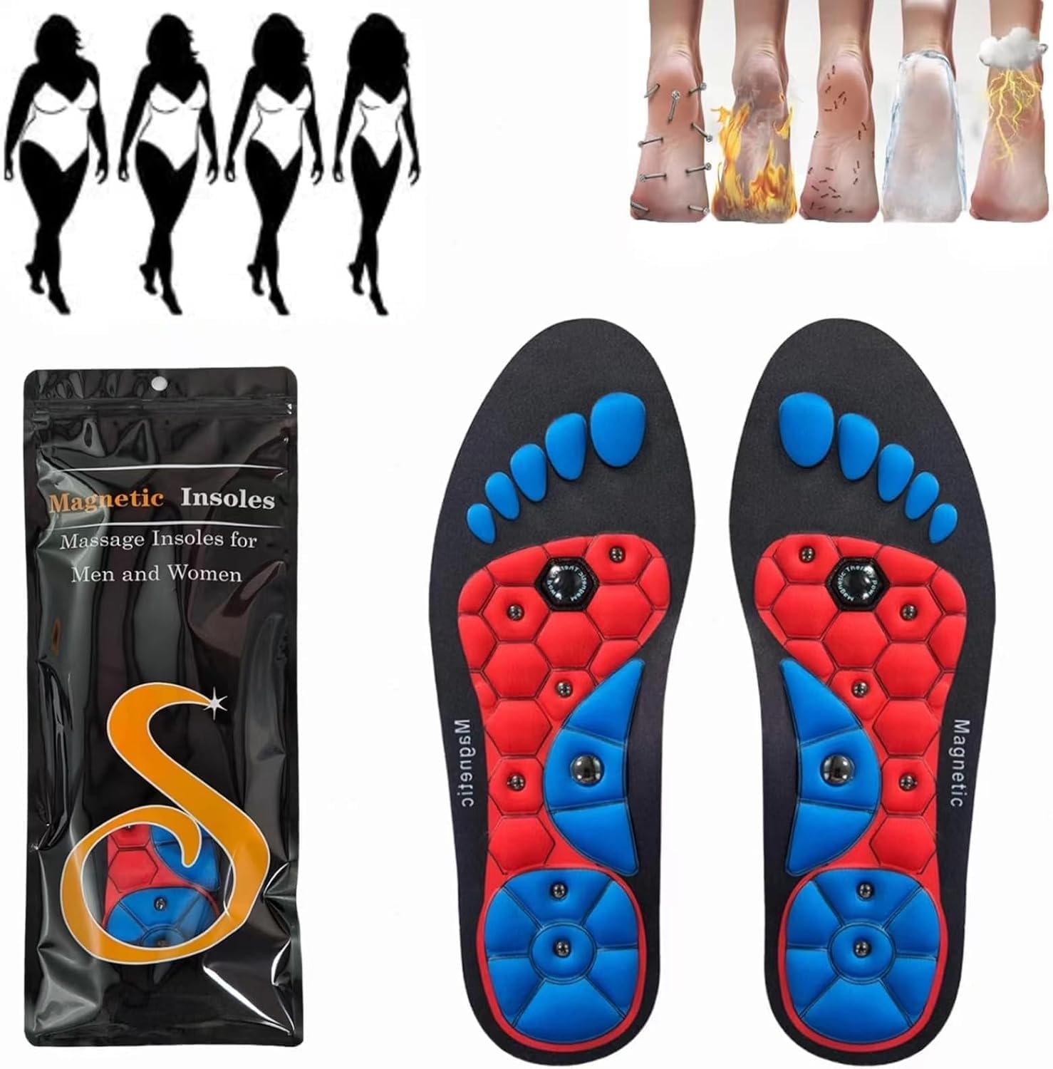 YuuFcyMagnetic Acupressure Insoles for Women and Men - Foot Support (M 40-43, 1 Pair)