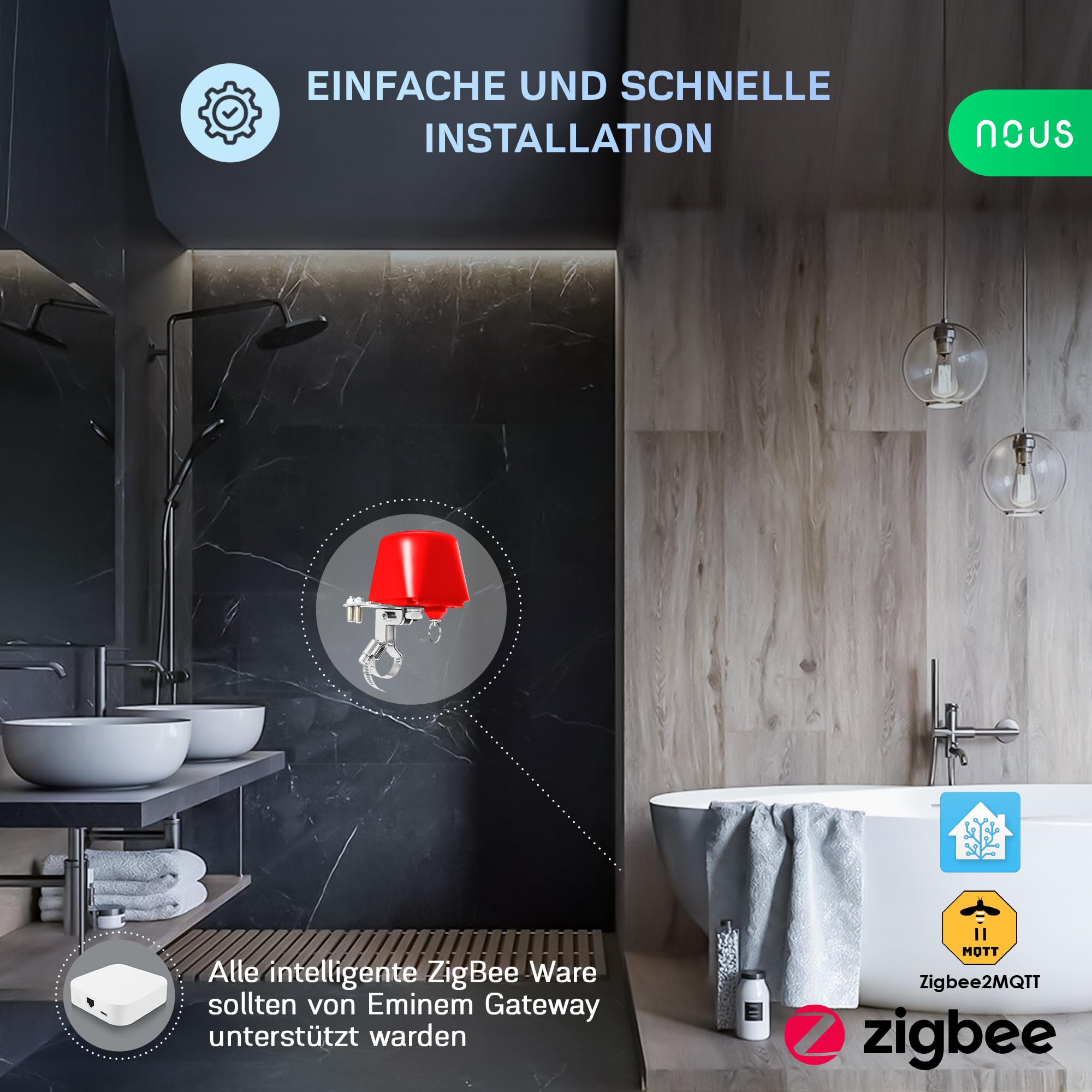 NOUS LZ3 ZigBee Wasserventil, Google Assistant, Amazon Alexa, Alexa kompatibel, NOUS Smart App, Smart Life, TUYA, Zeitschaltuhr, Wasserventil ZigBee, Bewässerungssteuerung ZigBee, MQTT, ZigBee2MQTT