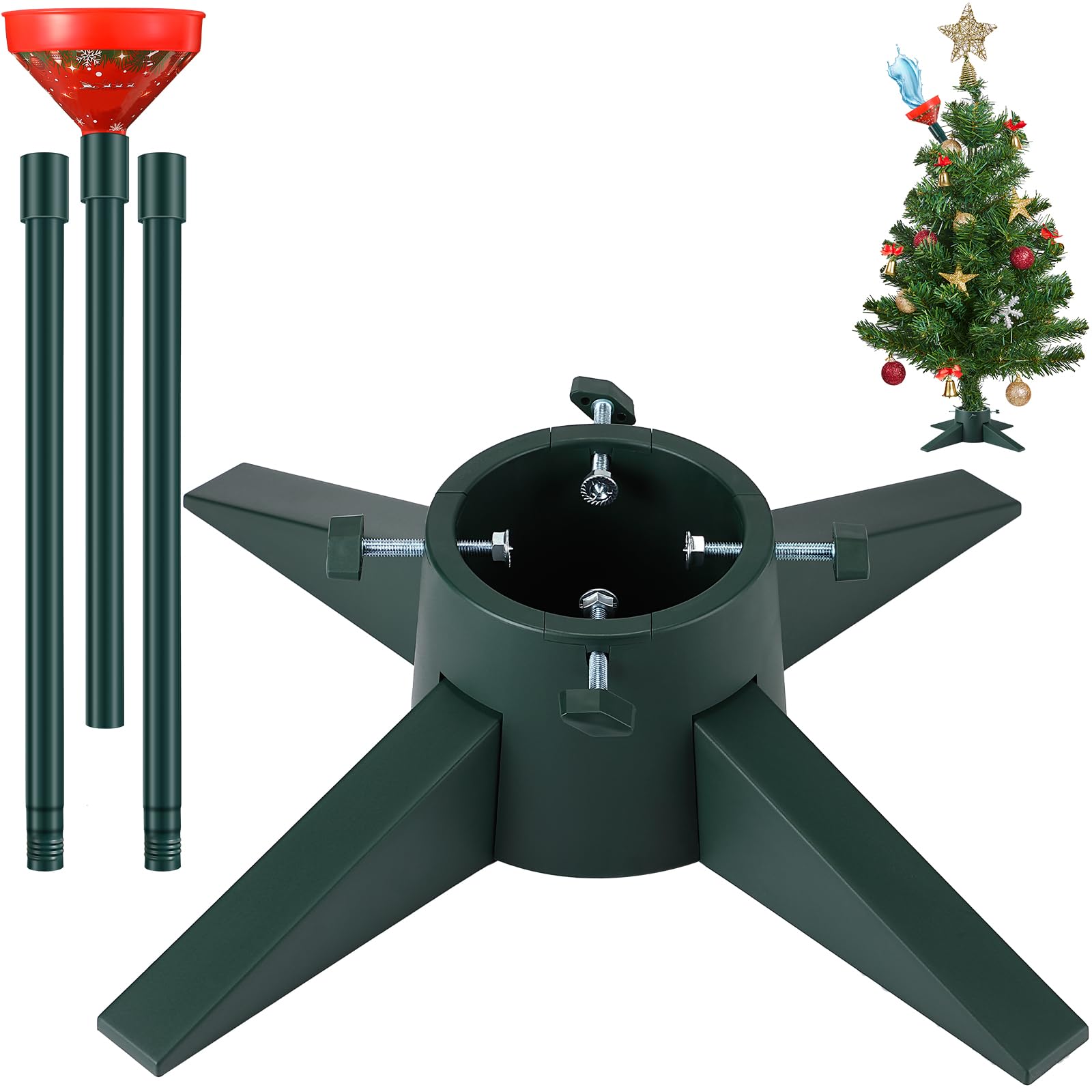 ElectricityWise Christmas Tree Stand and Christmas Tree Watering Funnel, Hold Up to 8FT Christmas Tree, Christmas Tree Watering Funnel with Stainless Steel Tube for Alive Christmas Tree Indoor Outdoor