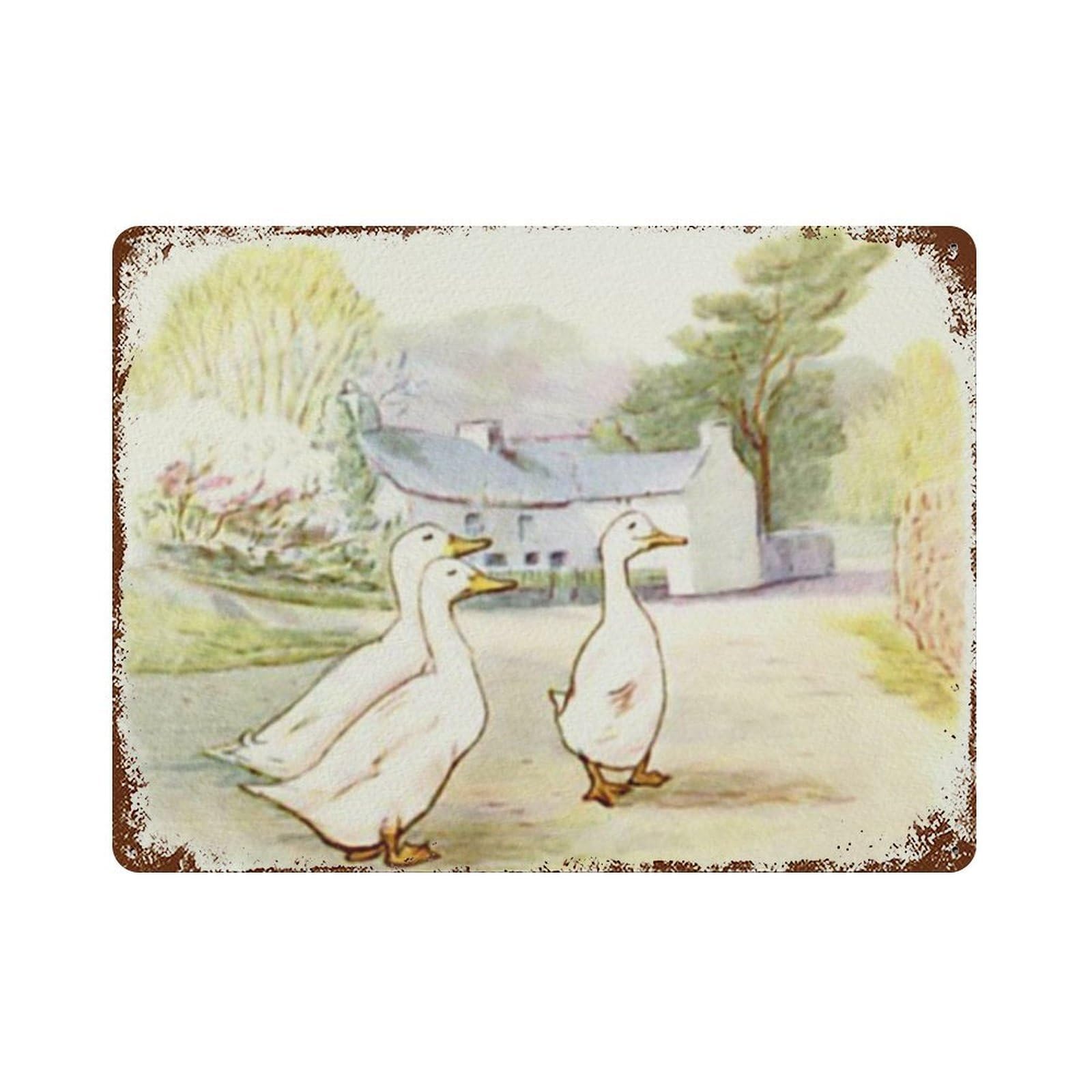 xiaoxiaoshen Duck Illustration Watercolor Vintage Farmhouse Nursery Wall Decor Art Metal Tin Poster Modern Home Decor Art Home Bar Shop Decorations Vintage Sign 30x40cm
