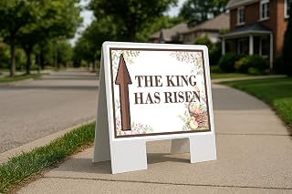 The King Has Risen Easter Spring Vintage Chicks Eggs Basket Brown Up Arrows A-Frame Single Sided 23x23 in. sign