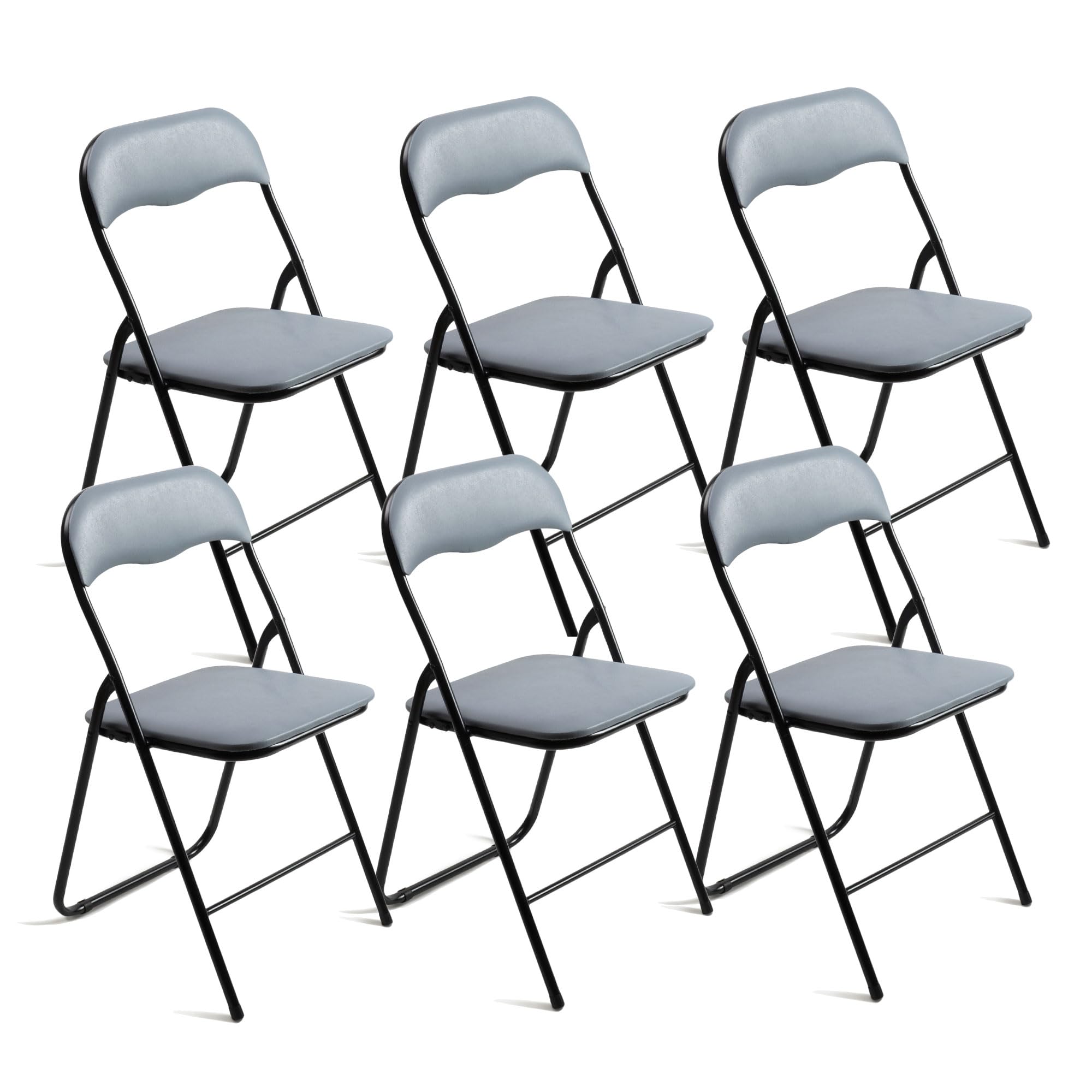 THE SECRET HOME - Pack de 1, 2, 4 y 6 Sillas Plegables Acolchadas - Asiento Auxiliar para el Hogar - Ideal para Cocina, Comedor, Salón, Dormitorio - 44 x 46 x 79 cm (6, Gris/Negro)