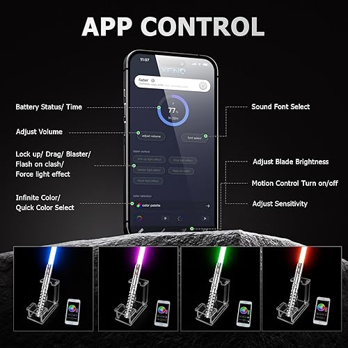 Miniatura 7 de CVCBSER FX Dueling Sable de luz RGB 12 colores cambiables de aleación de aluminio de primera calidad Hilt Light sable con 9 modos de sonido de