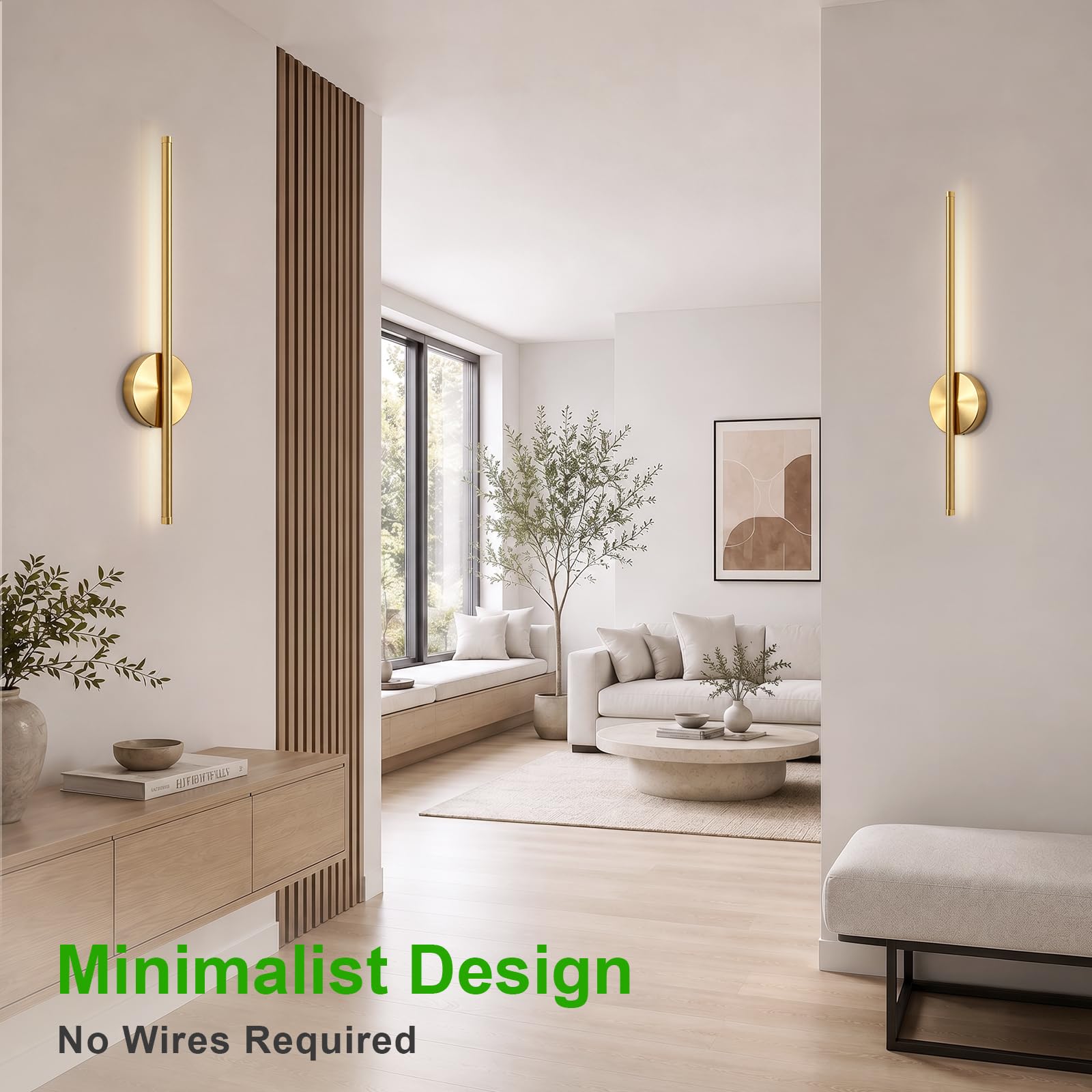 Kimjo 4400mAh Dimmable Lampe Murale Sans Fil, Applique Murale Rechargeable de Luxe en Or, avec Télécommande et Minuterie