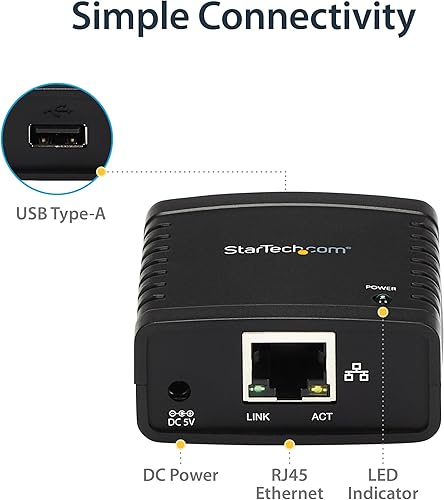 Miniatura 5 de StarTech. com 10/100Mbps Ethernet a USB 2.0 Network Print Server - Windows 10 - LPR - Adaptador de servidor de impresión LAN USB (PM1115U2)