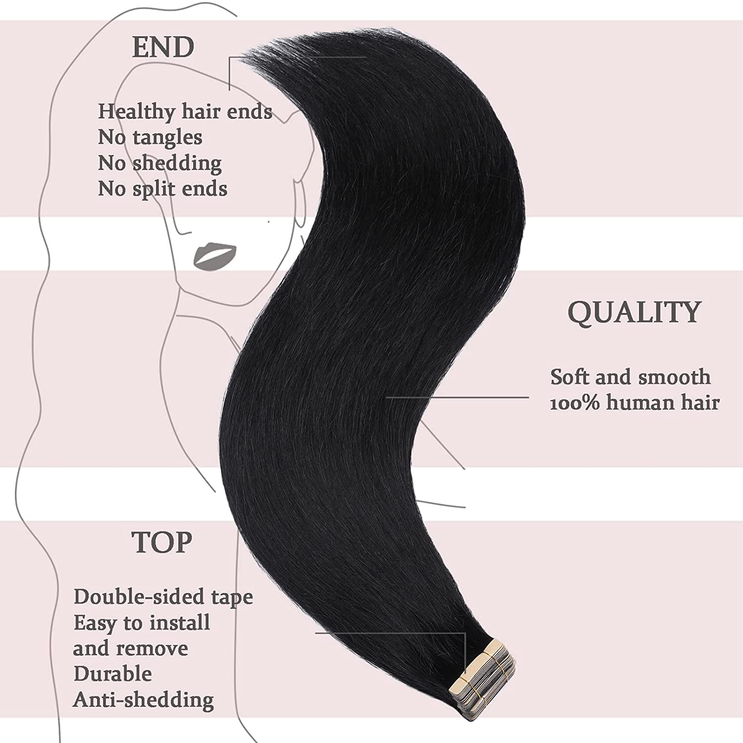 Hotlulana Extension Capelli Veri Biadesivo Nero(#1) Extension Capelli Veri 22Pollici 40pcs 55cm 100g Extension Biadesive Capelli Veri Invisible Skin Weft Tape in Hair Extensions Human Hair
