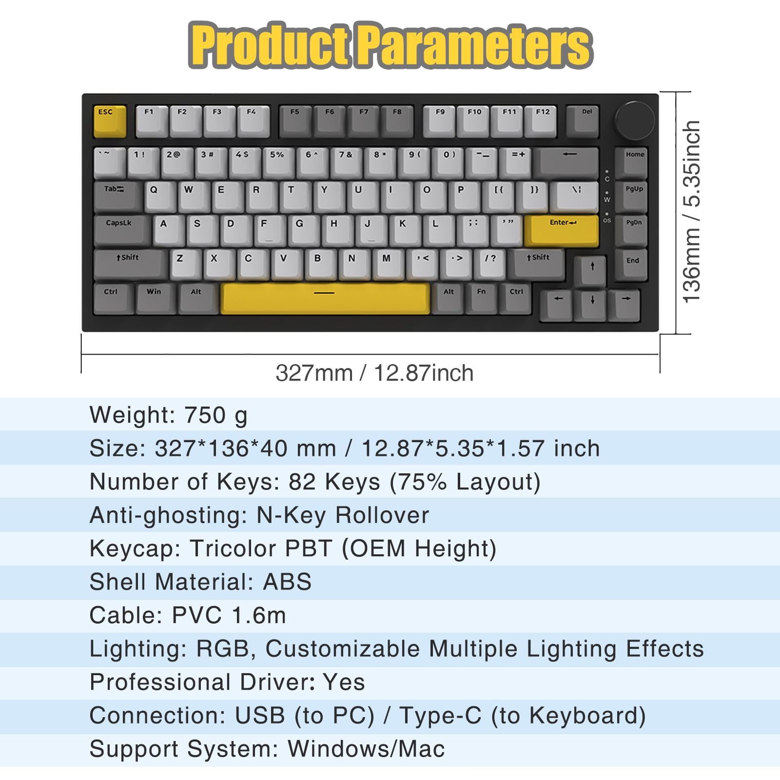 Amazon.com: AJAZZ AK820 75% Wired RGB Gasket Mechanical Keyboard