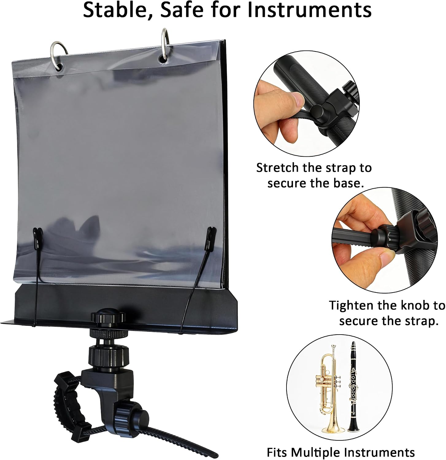Trumpet Lyre with Flip Folder, Adjustable Marching Band Music Lyre Includes 10 Refill Sleeves, 4 Silicone Clip,Suitable for Trumpet and Clarinet