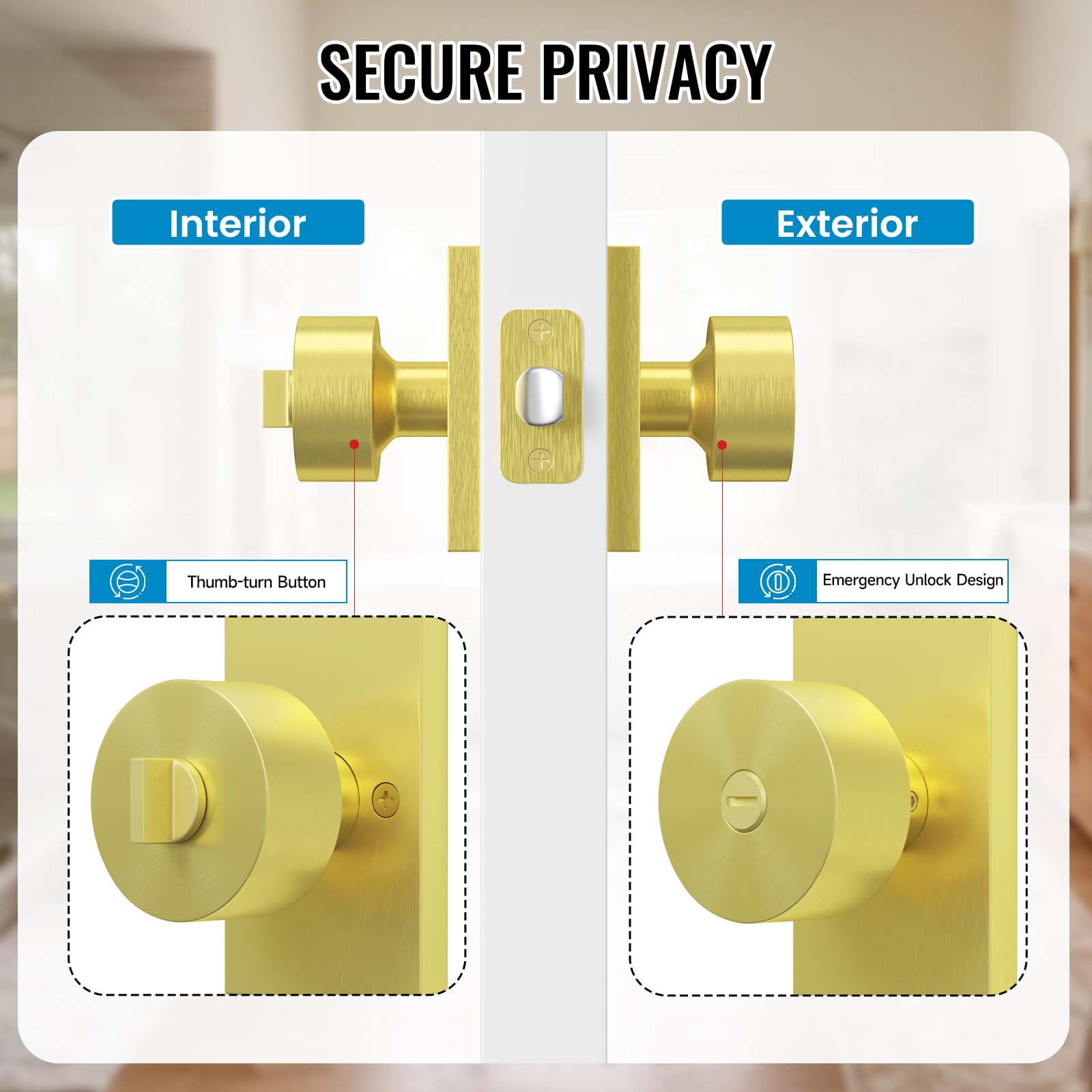 HOSOM 1 paquete de pomos de puerta de privacidad dorados cepillados