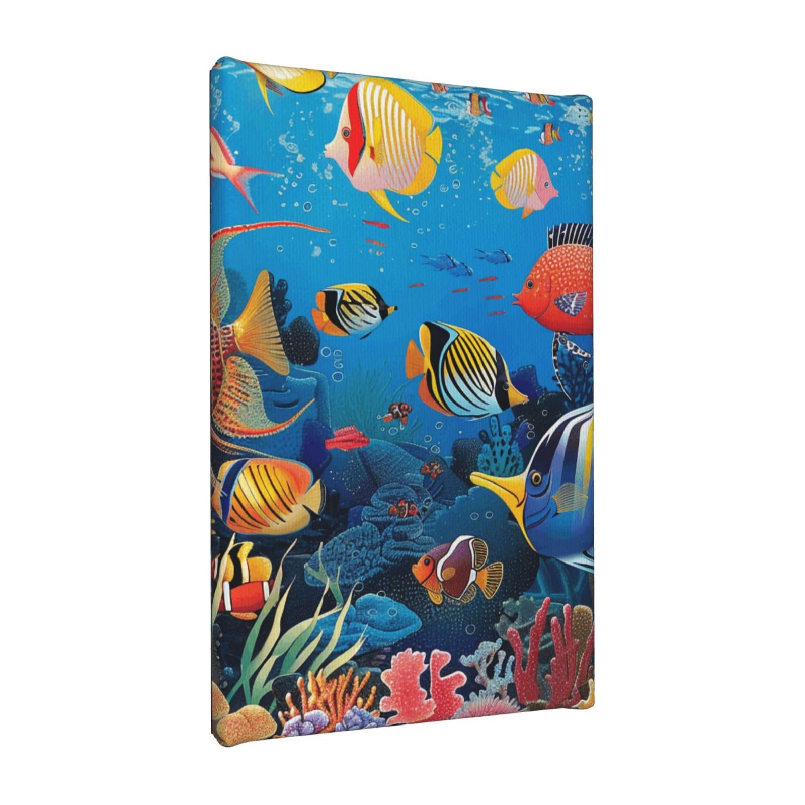 YKLJG The Underwater World Tropical Fish Printed Wall Art Canvas Painting 20x30 CM Wooden Framed Picture Painting Artwork Prints for Bedroom Kitchen Home Office Decor