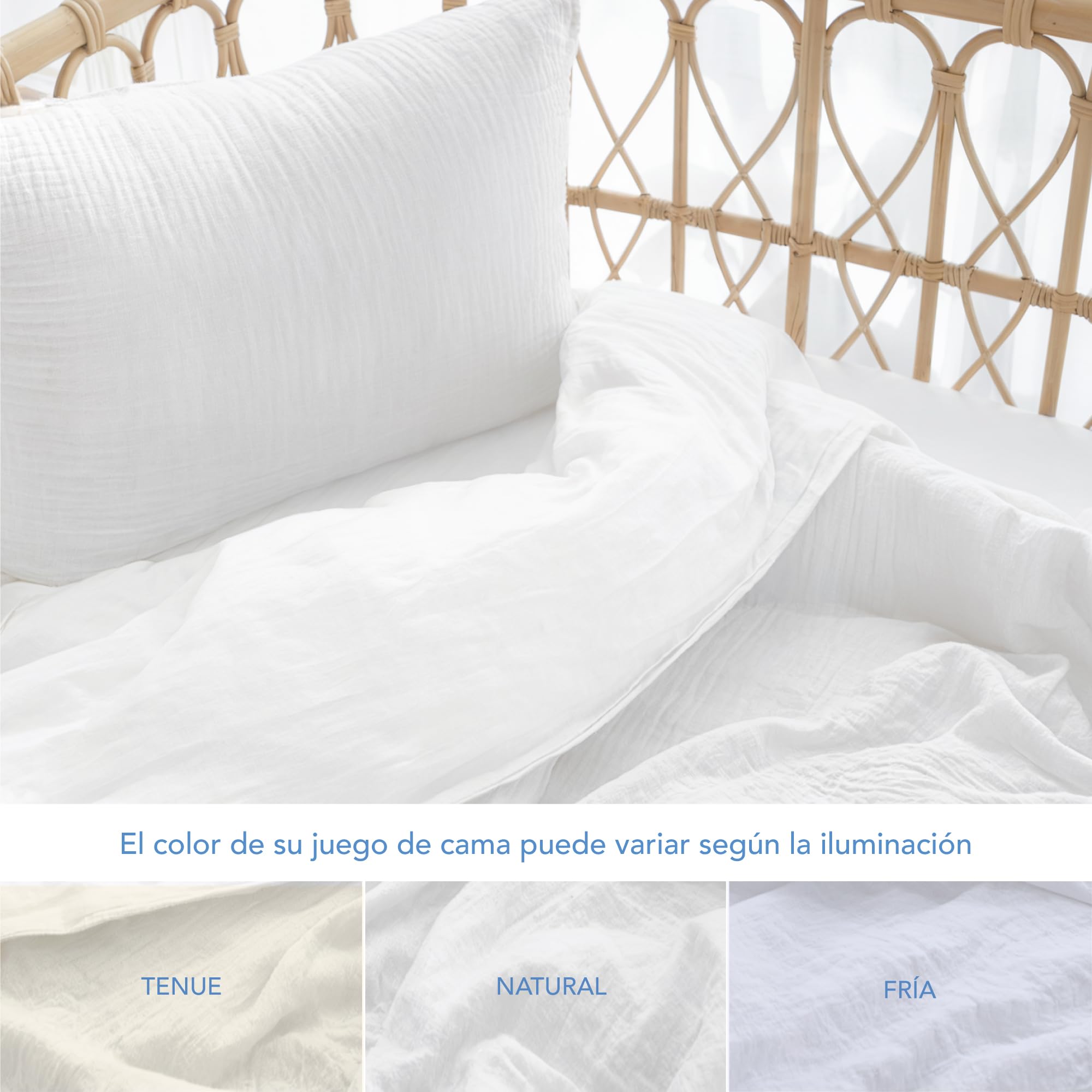 Dreamzie Funda nordica 135x200 cm con Funda de Almohada 80x80 cm – Ropa de Cuna en Muselina de algodón certificada Oeko-Tex – Color Blanco