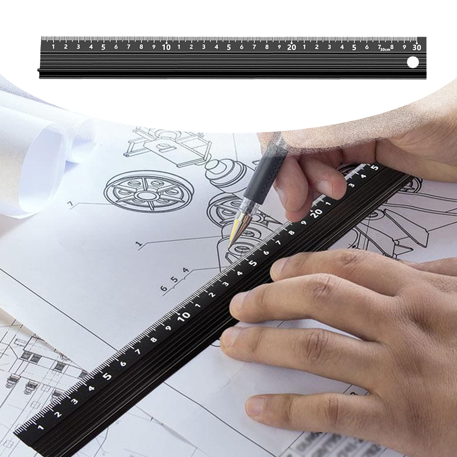 Règle De Coupe En Aluminium 30 Cm Avec Poignée Surélevée - Règle De Protection Multifonctionnelle Noire Pour Mesures Précises