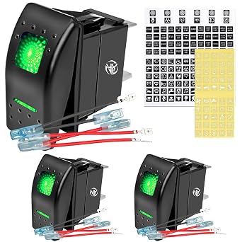 Rocker Switch Panel 3 Pack Toggle Switch Panel with Night Glow DIY Stickers On Off 5 Pin 12v/24v Waterproof Switch Panel for Cars Trucks Rvs Boat Auto Motorcycles Outdoor Night Glowblue Backlit