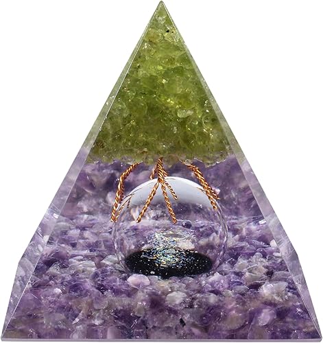 Miniatura 5 de mookaitedecor Bundle - 2 Artículos Estatuillas de huevo de cristal recubiertas de titanio arcoíris con soporte de madera y peridoto árbol de la vida