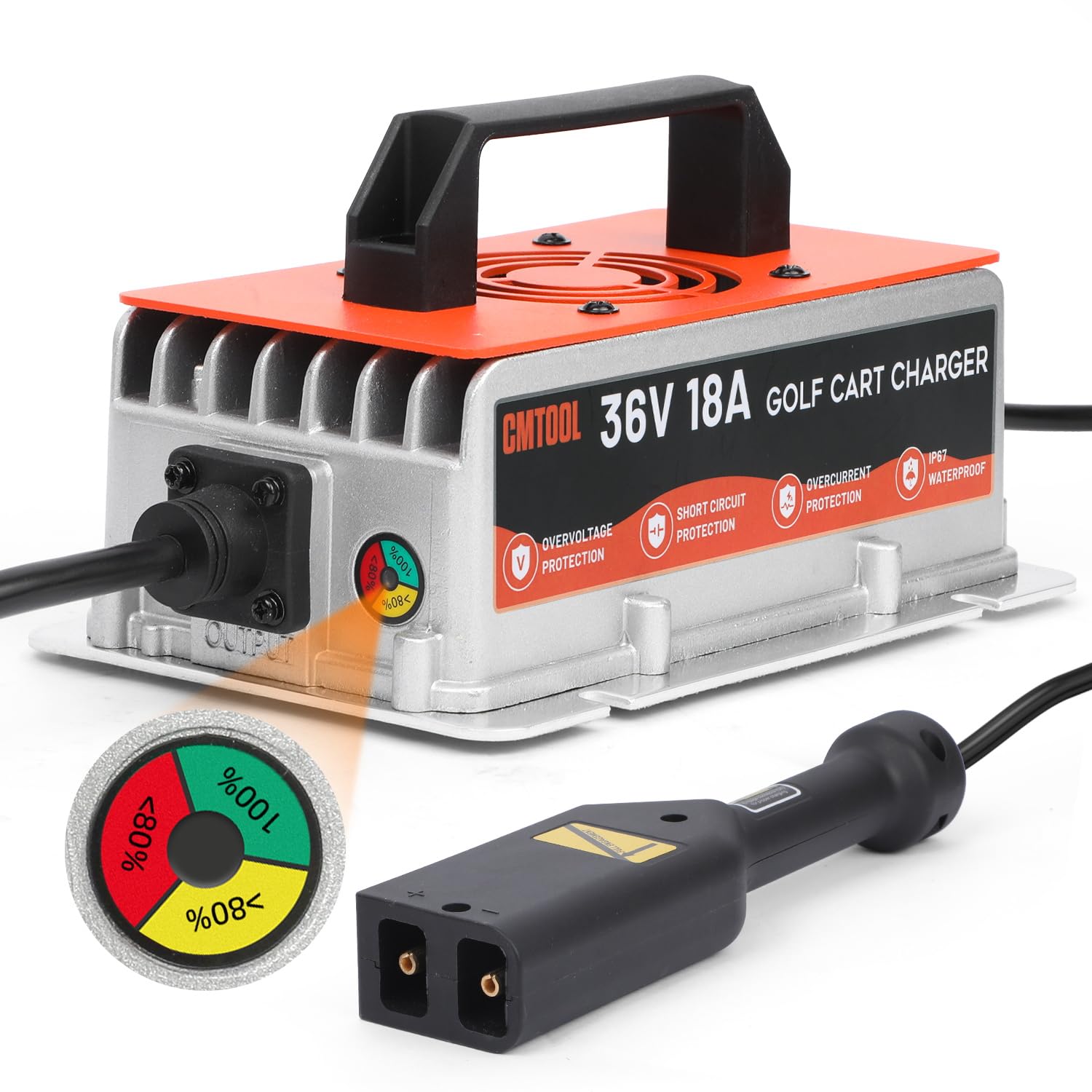 CMTOOL Chargeur de batterie de chariot de golf 36 V 18 A pour voiturettes de golf EZGO TXT avec prise de type D, chargeur de batterie automatique intelligent 36 V 18 A au plomb étanche IP67