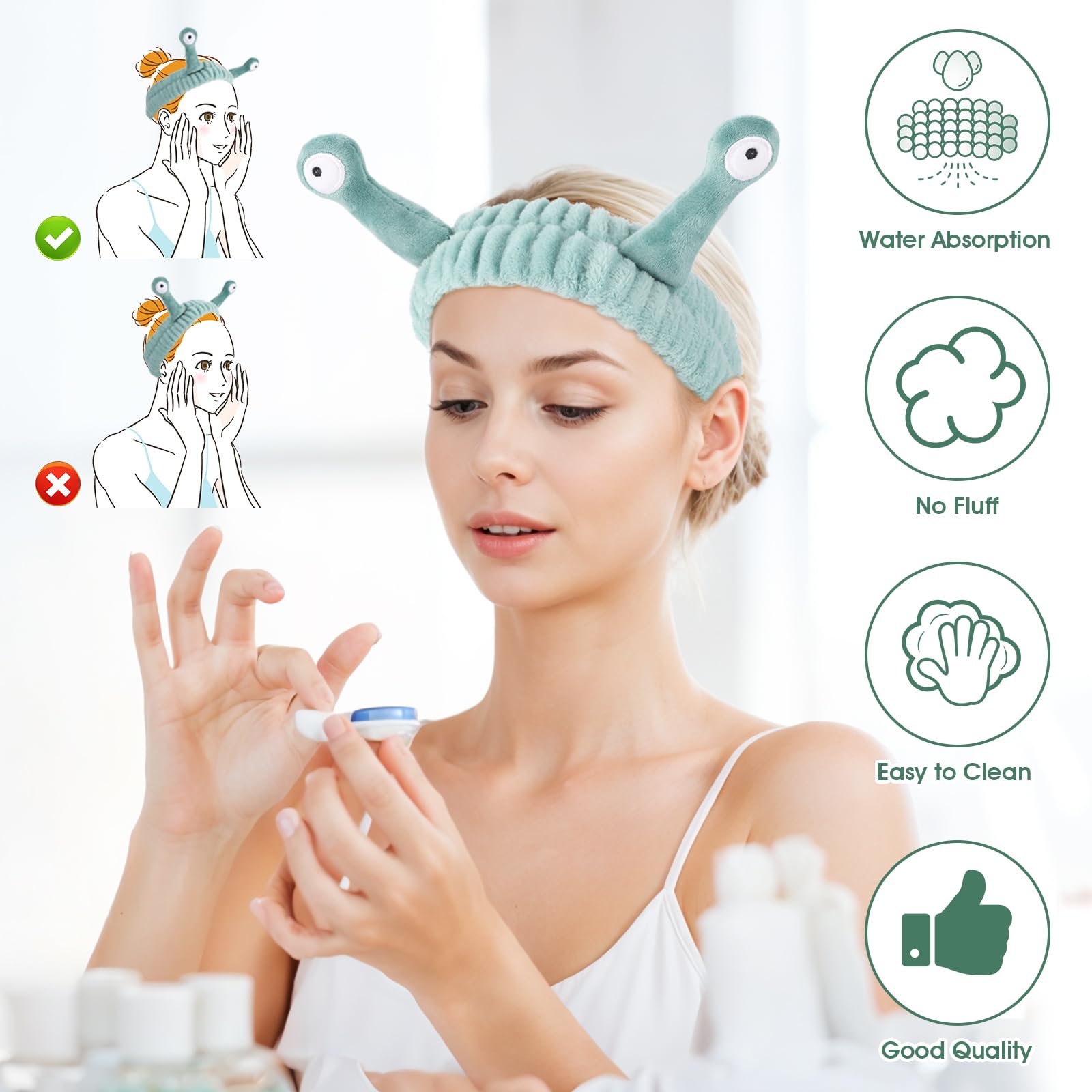 Molain Fascia per capelli per lavare il viso, fascia per capelli in flanella carina, fascia per capelli con palma e lumaca, fasce elastiche per capelli creative accessori per capelli