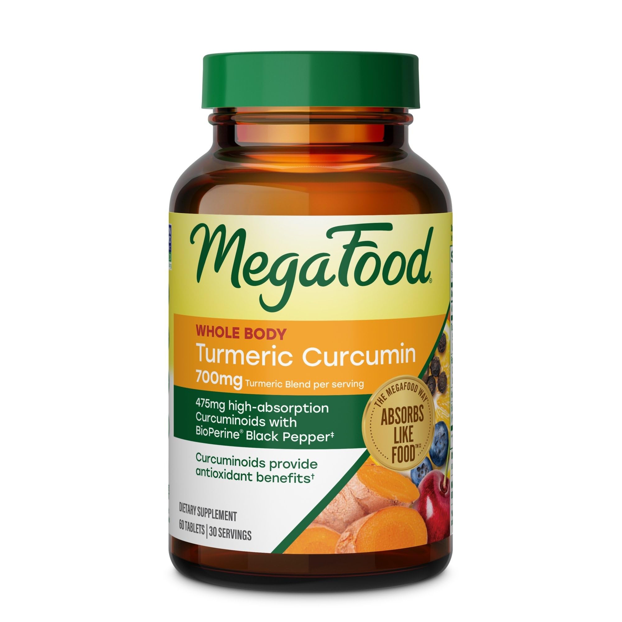 MegaFood Whole Body Turmeric Curcumin Supplement, Black Pepper, 60 Tablets 60 Count (Pack of 1)