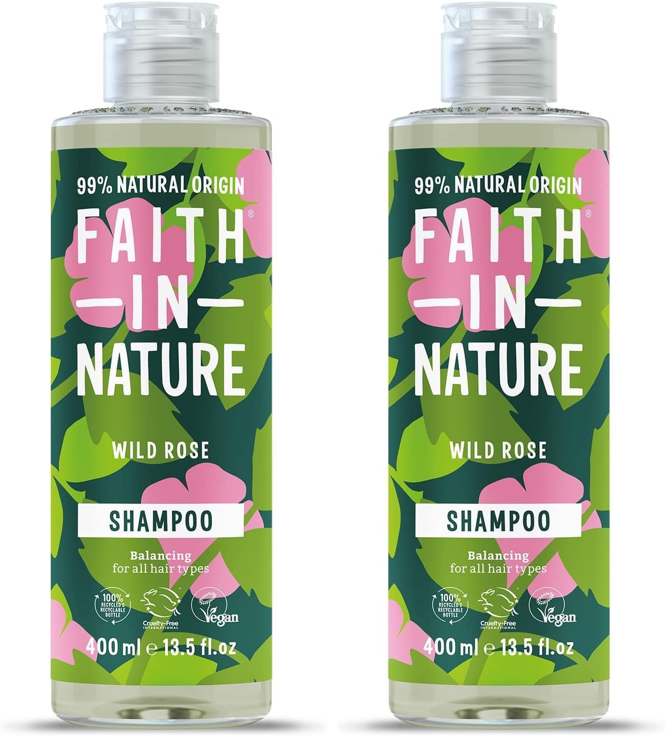 Faith In Nature Natural Wild Rose Shampoo, Restoring, Vegan & Cruelty Free, No SLS or Parabens, For Normal to Dry Hair, 400ml (Pack of 2)