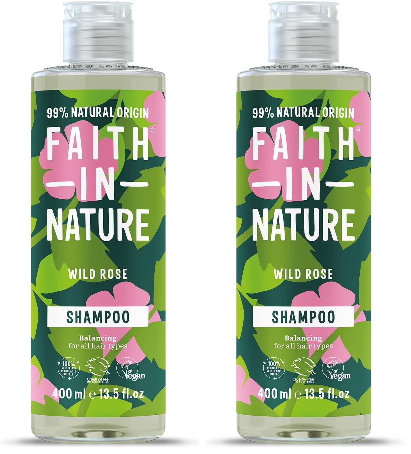 FAITH IN NATURE%99 Doğal Onarıcı Şampuan Normal & Kuruya Dönük Saçlar İçin (Yabani Gül, 400 ml) (2 paketi)