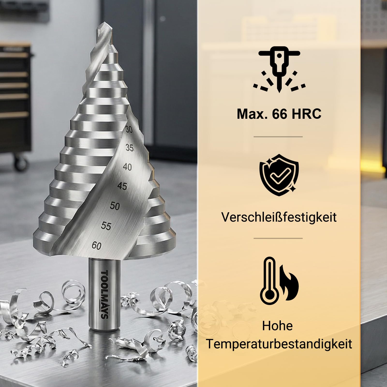 Stufenbohrer HSS, Kegelbohrer Ø6-60mm mit 12mm Schaft | Schälbohrer für Metall, Kunststoff und Holz, 12 Stufen konusbohrer,kunststoffbohrer