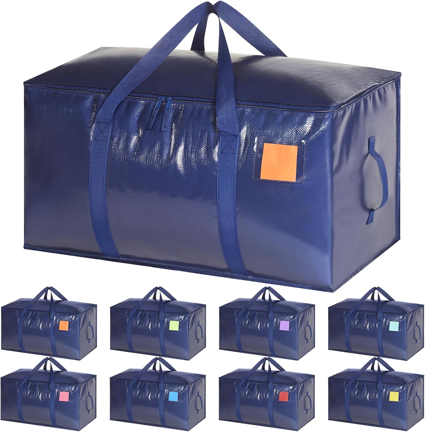 9 Pack Extra Large Moving Bags, Heavy Duty Storage Totes with Reinforced Wrap-Around Handles & Dual Zippers, Blue Packing Bags for College Dorm & Moving Supplies, Alternative to Moving Boxes