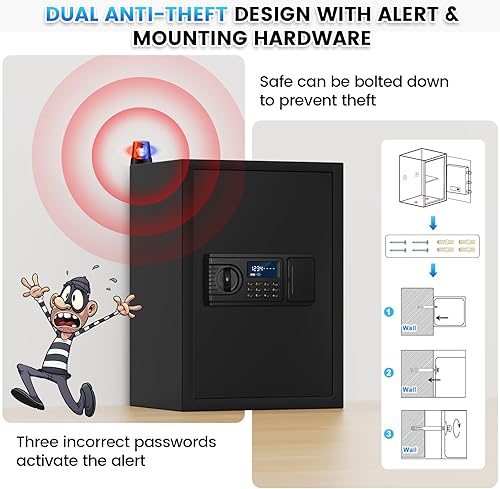 Miniatura 5 de Caja de seguridad de 1.65 pies cúbicos, caja fuerte para el hogar, resistente al fuego, impermeable, caja fuerte de seguridad para documentos con
