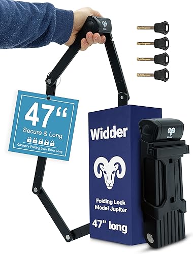 WIDDER Cerradura plegable de seguridad muy larga de 47 pulgadas  Cerradura plegable para bicicleta con 4 llaves y soporte de montaje en marco, sin