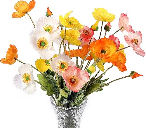 Lumoslyy Flores artificiales de amapola de seda para decoración, ramo realista, decoración del hogar, flores sintéticas, paquete de 8