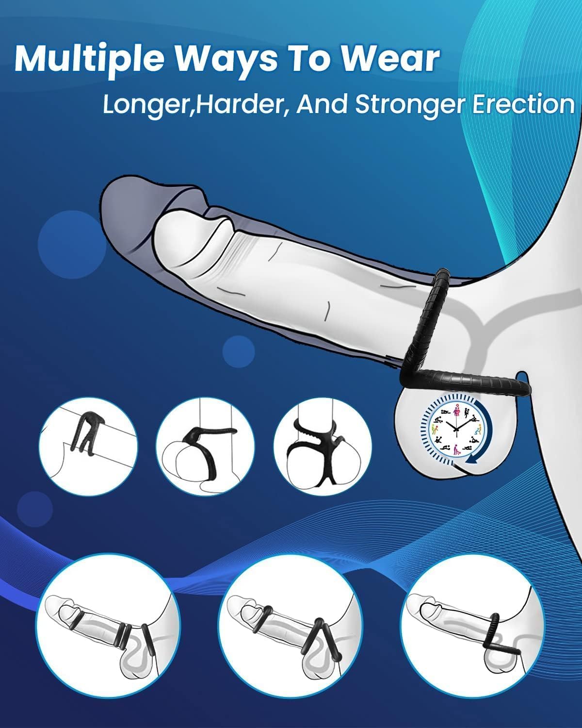 Penis Rings Set with 8 Different Sizes Cock Rings for Erection Enhancing，Long Lasting Stronger Adult Sex Toy，Soft Stretchy Silicone Cock Ring for Men Couple Sexual Pleasure Enhancing Black