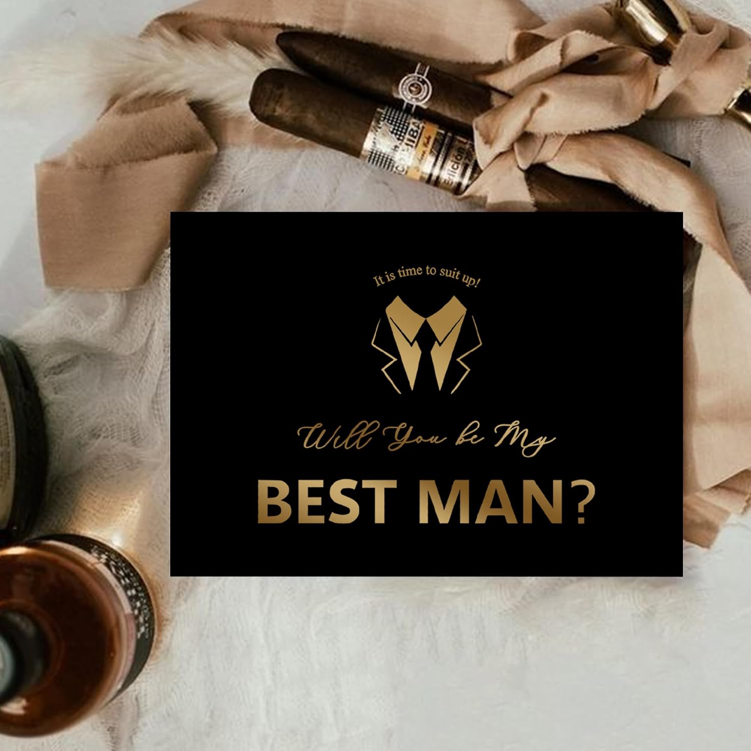 PartyGifts&beyond 8 Pcs Groomsman Proposal Cards with Envelopes, 6 Will You Be My Groomsman Cards and 2 Will You Be My Best Man Cards for Man of Honor Gift (Black-B)
