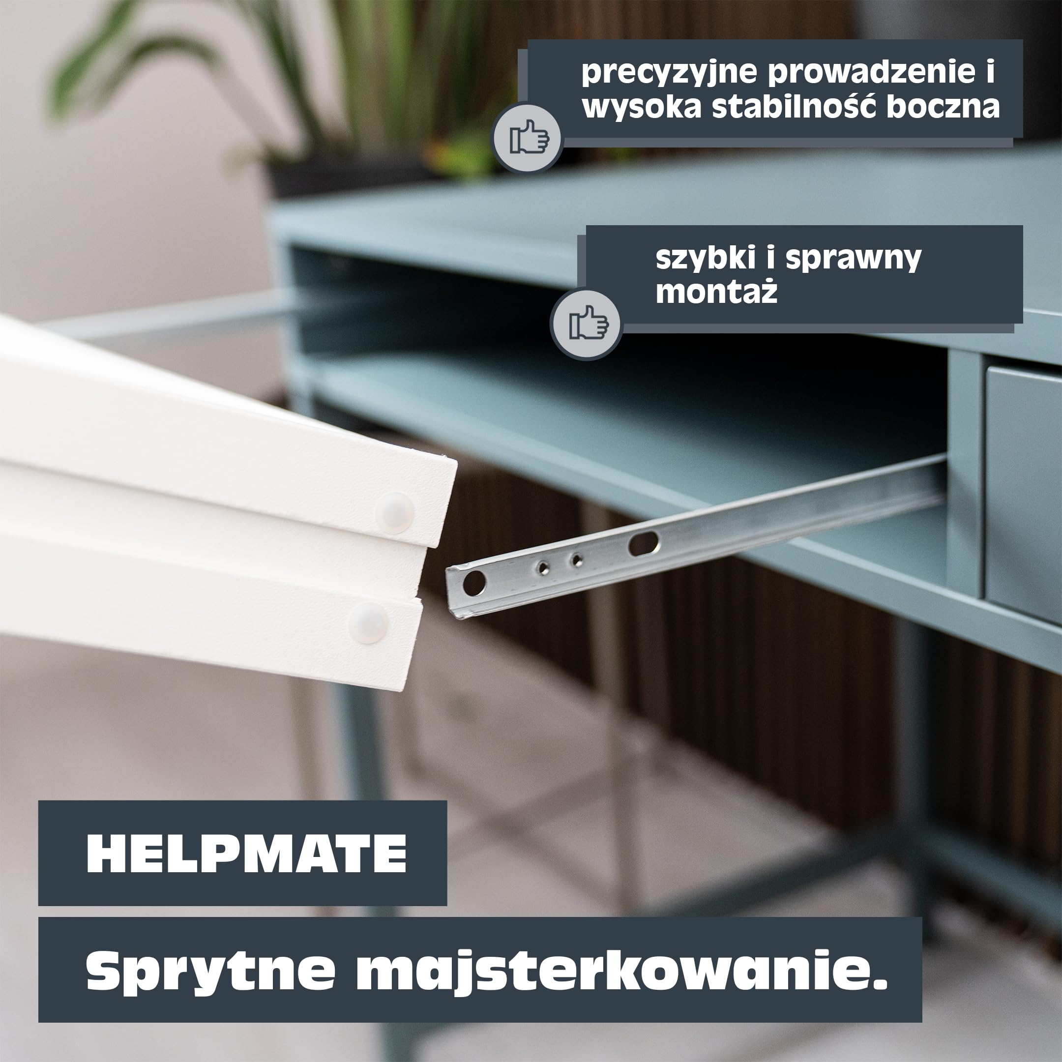 HELPMATE – Szyna do szuflady przesuwnej 27 mm - 310 mm – 2 pary | Stal ocynkowana – prowadnice szufladowe z łożyskami kulkowymi – odpowiednie do częściowego wysuwu – w tym elementy mocujące