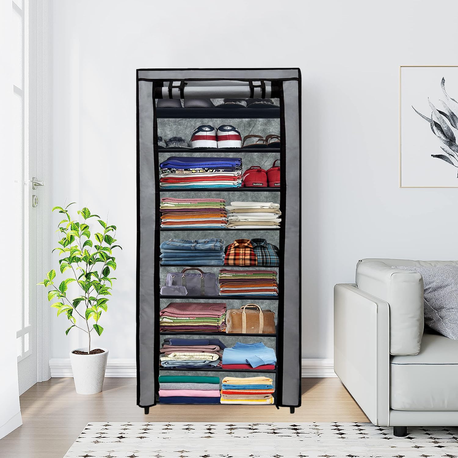 RAXON WORLD 9 Layer Grey Space-Saver Collapsible Wardrobe: Maximize Your Space with Style-picture-25