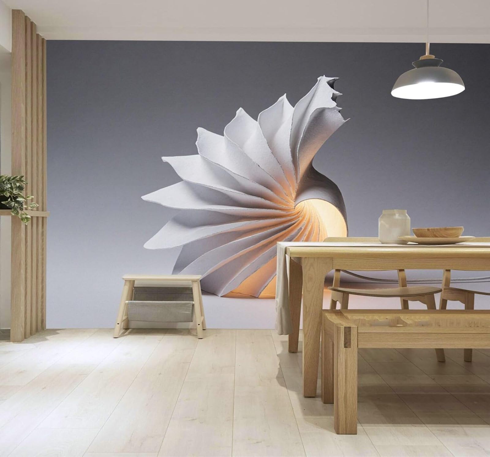 Xlming 400Cm×280Cm(B×H) Abstract Spiral Paper Lamp Art Warm Light Minimalist 3D Wallpaper Silky Texture Home Study Office Grey Dining Room Sofa Bedroom Living Room Tv Backdrop-400Cm×280Cm