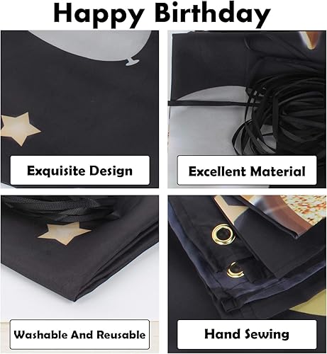 Miniatura 3 de Telón de fondo de pancarta de feliz cumpleaños 22 – Suministros de decoración de fiesta de cumpleaños 22 para hombres y él – Negro dorado 4 x 6 pies
