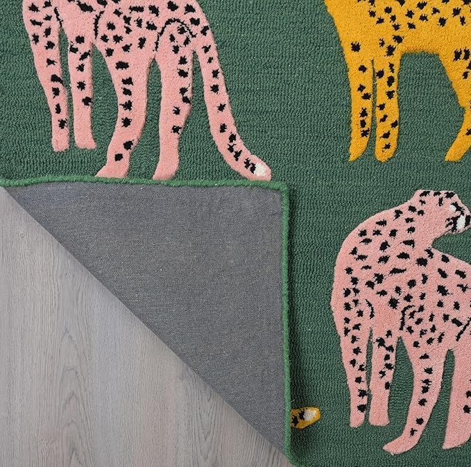 Harrods Hand-Tufted Jungle Safari Cat Area Rug - Soft and Stylish for Kids Room, 120 x 180 inches (Green, 5 x 8 Feet)
