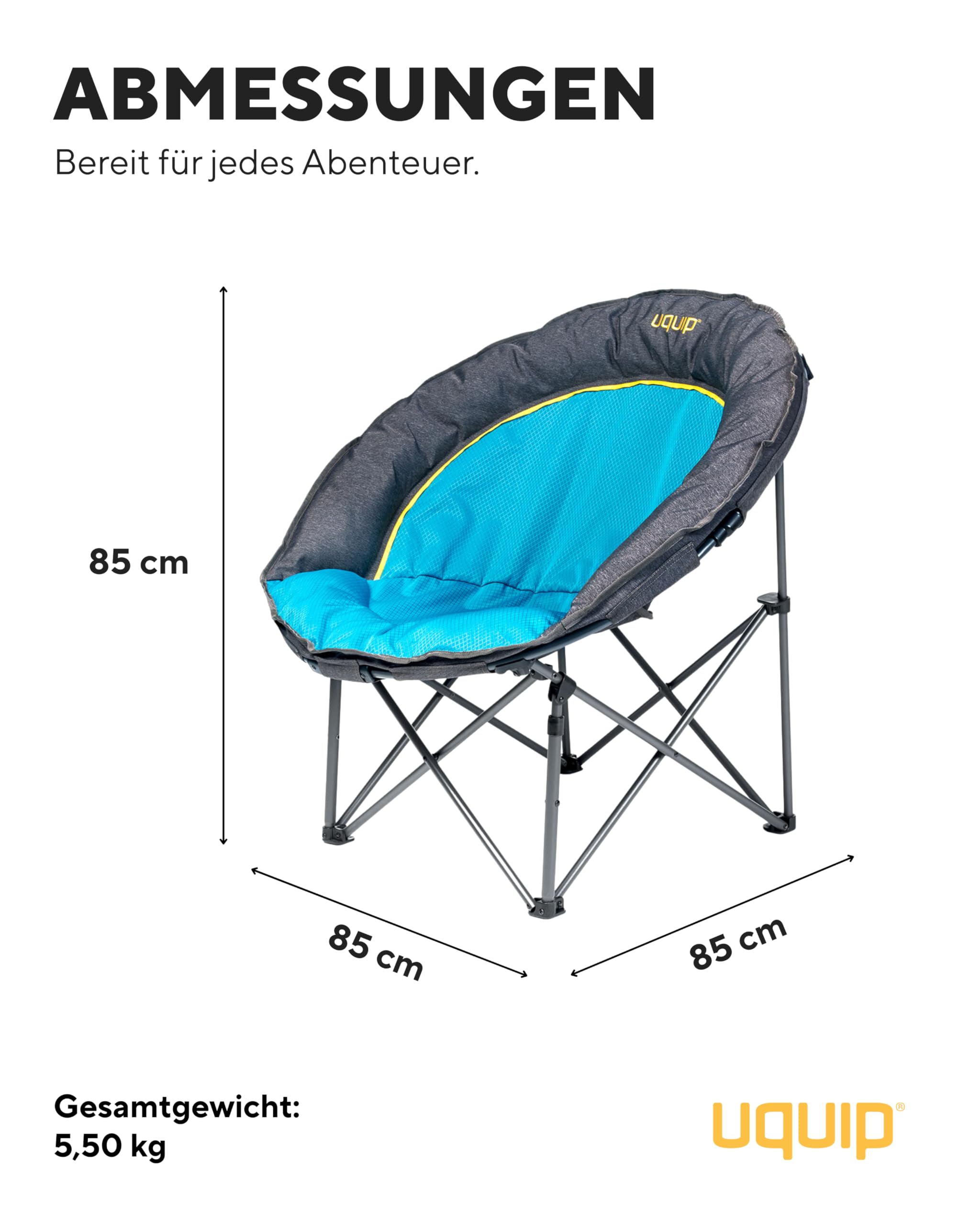 Uquip Cody Faltstuhl I Komfortabler Camping‑ & Outdoor‑Stuhl I Breite Sitzfläche & gepolsterter Rand I Robustes Stahlgestänge & Rip‑Stop Polyester I Breite Füße für sicheren Stand