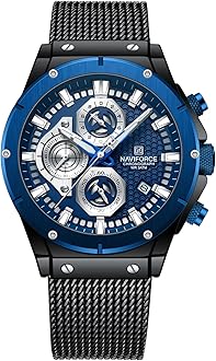 NAVIFORCE Fashion Stainless Steel Mesh Band Chronograph Quartz Watch for Men Auto Date Sport Waterproof Analog Wrist Watches (Black)